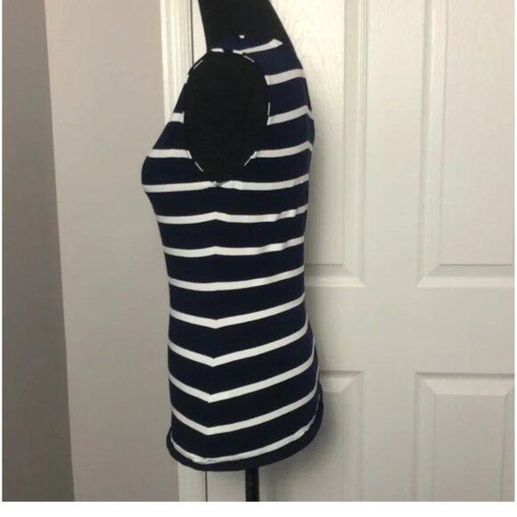 One shoulder tank top striped dark blue and white - SZ: S - Picture 2 of 4
